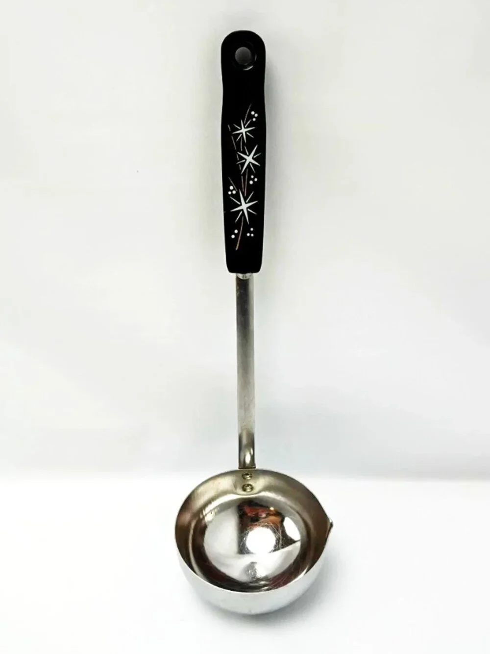Vintage EKCO STAINLESS STEEL Serving Ladle ATOMIC STARBURST Handle MCM Soup Star